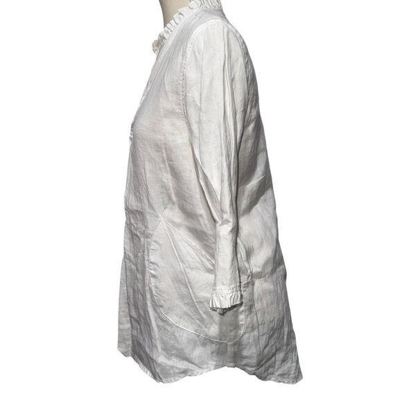 Cynthia Rowley Crisp Solid White Blouse 3/4 Quarter Sleeve 100% Linen V Neck M - Picture 3 of 10